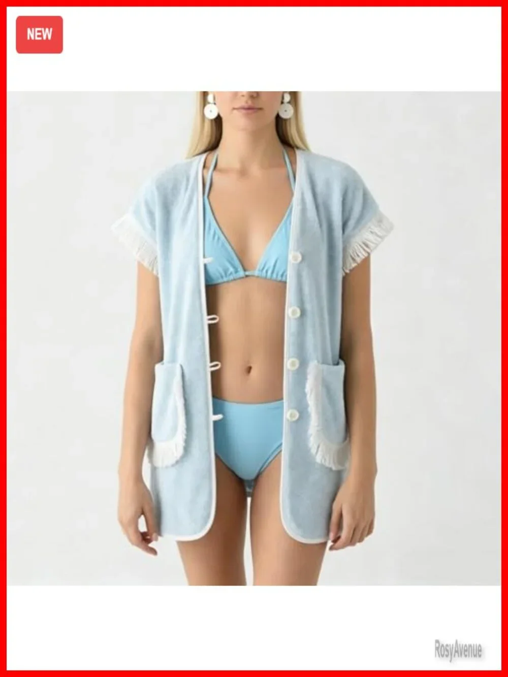 2 Piece Fringed Trim Vacation Outfits Short Sleeve Vneck Button Up Top Shorts